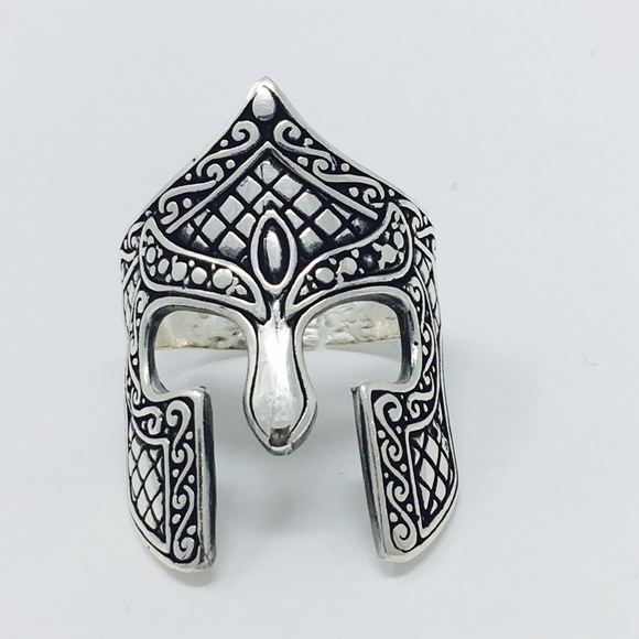 925 Sterling Silver Spartan Helmet Men Ring - Picture 2 of 3